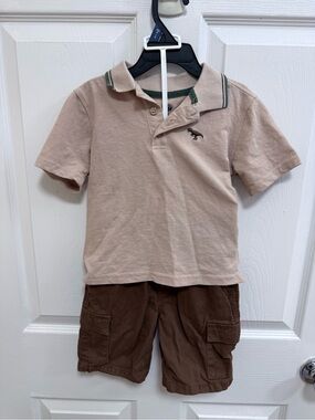 Kids Headquarters Beige Polo with Brown Shorts, Size 4T
